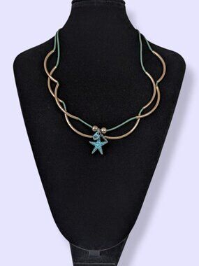 Lizzy James Green Leather Nautical Charm Convertible Necklace/Bracelet